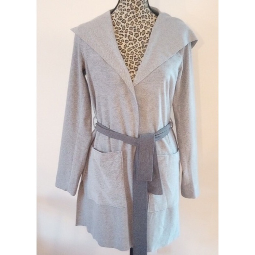 Hem & Thread Ladies Hooded Belted Open Cardigan Size:S Color:Gray NWT